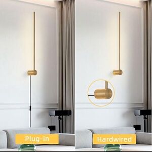 dimmable Modern Plug in Wall Sconce Set of 2, 23.6" Gold Brushed Lights, Indoor